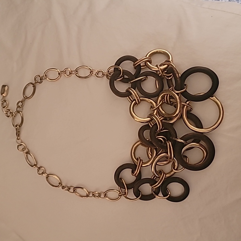 wooden and gold circles adjustable layered necklace